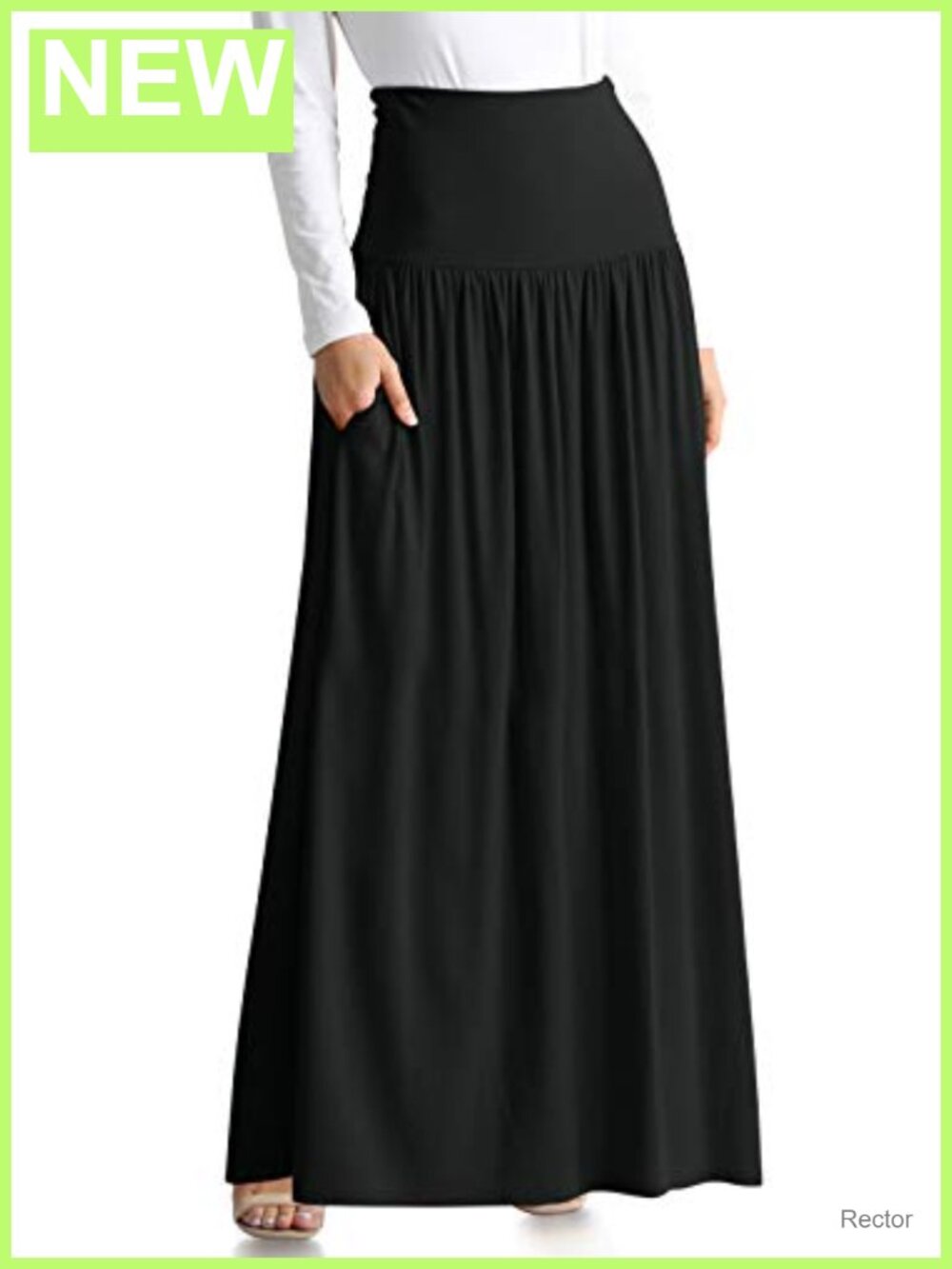 Women's Maxi Skirt Ankle Length A-Line Stretch Modal Fold-Over Waist Pockets